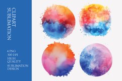 Watercolor colorful splash in circle shape clipart png Product Image 1