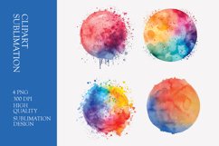 Watercolor colorful splash in circle shape clipart png Product Image 1
