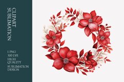 Red floral wreath watercolor clipart sublimation Product Image 1