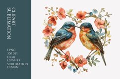 Two birds in love with flower frame watercolor clipart Product Image 1