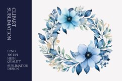 Blue floral wreath watercolor clipart sublimation Product Image 1