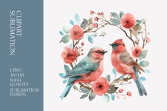 Two birds in love with flower frame watercolor clipart Product Image 1