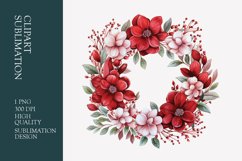 Red floral wreath watercolor clipart sublimation Product Image 1