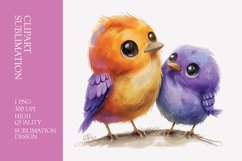 Two Cute Bird Watercolor Clipart Sublimation Product Image 1