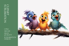 Funny Birds Sitting On Branch Watercolor Clipart Sublimation Product Image 1