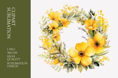 Watercolor Yellow Floral Frame Clipart Sublimation Product Image 1