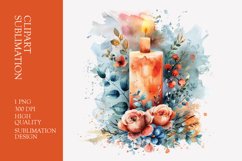 Floral candle watercolor clipart sublimation Product Image 1
