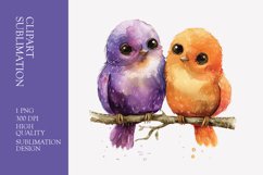 Two Cute Bird Watercolor Clipart Sublimation Product Image 1
