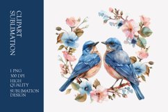Two birds in love with flower frame watercolor clipart Product Image 1