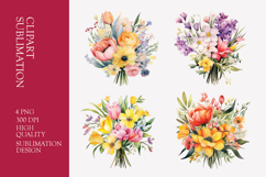 Spring flower bouquet watercolor clipart PNG Product Image 1