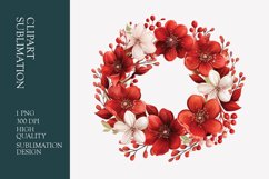 Red floral wreath watercolor clipart sublimation Product Image 1