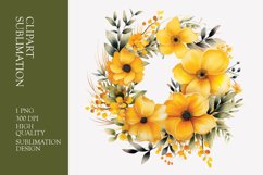 Watercolor Yellow Floral Frame Clipart Sublimation Product Image 1