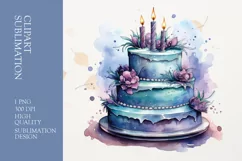 Birthday party cake watercolor clipart png Product Image 1