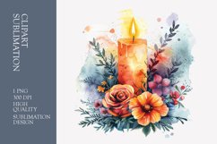 Floral candle watercolor clipart sublimation Product Image 1