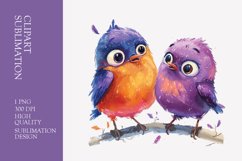 Two Cute Bird Watercolor Clipart Sublimation Product Image 1