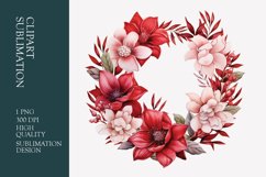Red floral wreath watercolor clipart sublimation Product Image 1