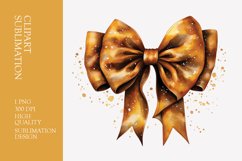 Golden bow watercolor clipart sublimation Product Image 1