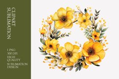 Watercolor Yellow Floral Frame Clipart Sublimation Product Image 1