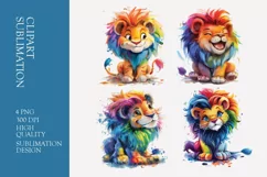 A cute cartoon lion long hair full body watercolor clipart Product Image 1