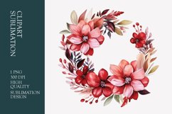Red floral wreath watercolor clipart sublimation Product Image 1