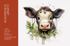 Cute funny cow peeking watercolor clipart sublimation Product Image 1