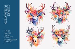 Watercolor Floral Deer Clipart Sublimation Product Image 1