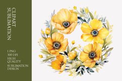Watercolor Yellow Floral Frame Clipart Sublimation Product Image 1