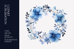 Blue floral wreath watercolor clipart sublimation Product Image 1