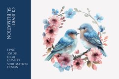 Two birds in love with flower frame watercolor clipart Product Image 1