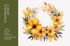 Watercolor Yellow Floral Frame Clipart Sublimation Product Image 1