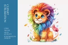 A cute cartoon lion long hair full body watercolor clipart Product Image 1