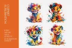A cute cartoon lion long hair full body watercolor clipart Product Image 1