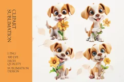 Cute puppy hold flower clipart png Product Image 1