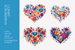 Floral Heart Watercolor Clipart Sublimation Product Image 1