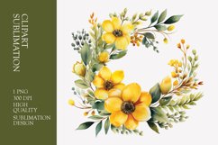 Watercolor Yellow Floral Frame Clipart Sublimation Product Image 1