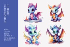 Baby dragon watercolor clipart sublimation Product Image 1
