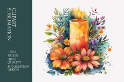 Floral candle watercolor clipart sublimation Product Image 1