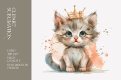 Cute kitten with crown watercolor clipart sublimation Product Image 1