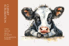 Cute funny cow peeking watercolor clipart sublimation Product Image 1