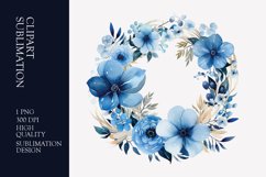 Blue floral wreath watercolor clipart sublimation Product Image 1