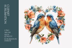 Two birds in love with flower frame watercolor clipart Product Image 1