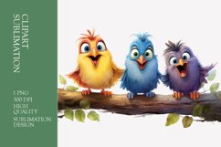 Funny Birds Sitting On Branch Watercolor Clipart Sublimation Product Image 1