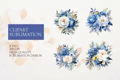 Blue watercolor leaves and floral arrangement clipart Product Image 1