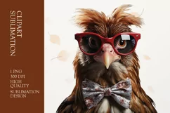 Farm chicken with bow tie and sunglasses clipart sublimation Product Image 1