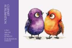 Two Cute Bird Watercolor Clipart Sublimation Product Image 1