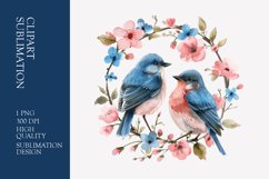 Two birds in love with flower frame watercolor clipart Product Image 1