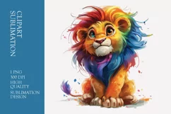 A cute cartoon lion long hair full body watercolor clipart Product Image 1