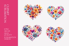 Floral Heart Watercolor Clipart Sublimation Product Image 1