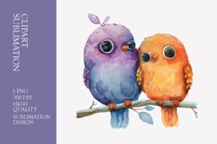 Two Cute Bird Watercolor Clipart Sublimation Product Image 1
