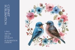 Two birds in love with flower frame watercolor clipart Product Image 1